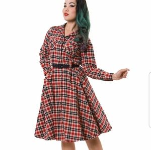 Tatyana Red Plaid Midi Shirt Dress with Belt
